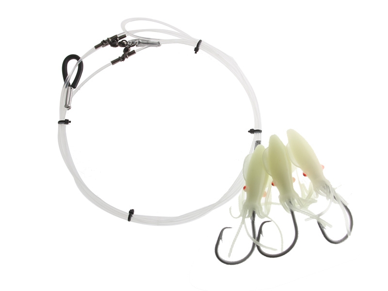 H2O Pro 3-Hook Lumo Squid Electric Dropper Rig 13/0 Plain Lumo