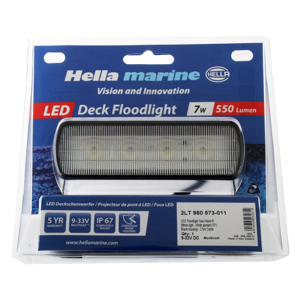 Hella Marine Sea Hawk-R LED Floodlight Bracket Mount Wide Spread Black