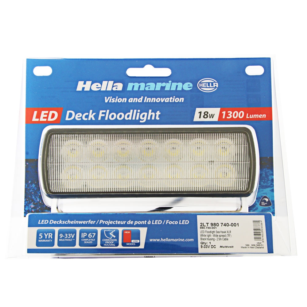Hella Marine Sea Hawk XLR LED Floodlight 1300 Lumens Spread Black