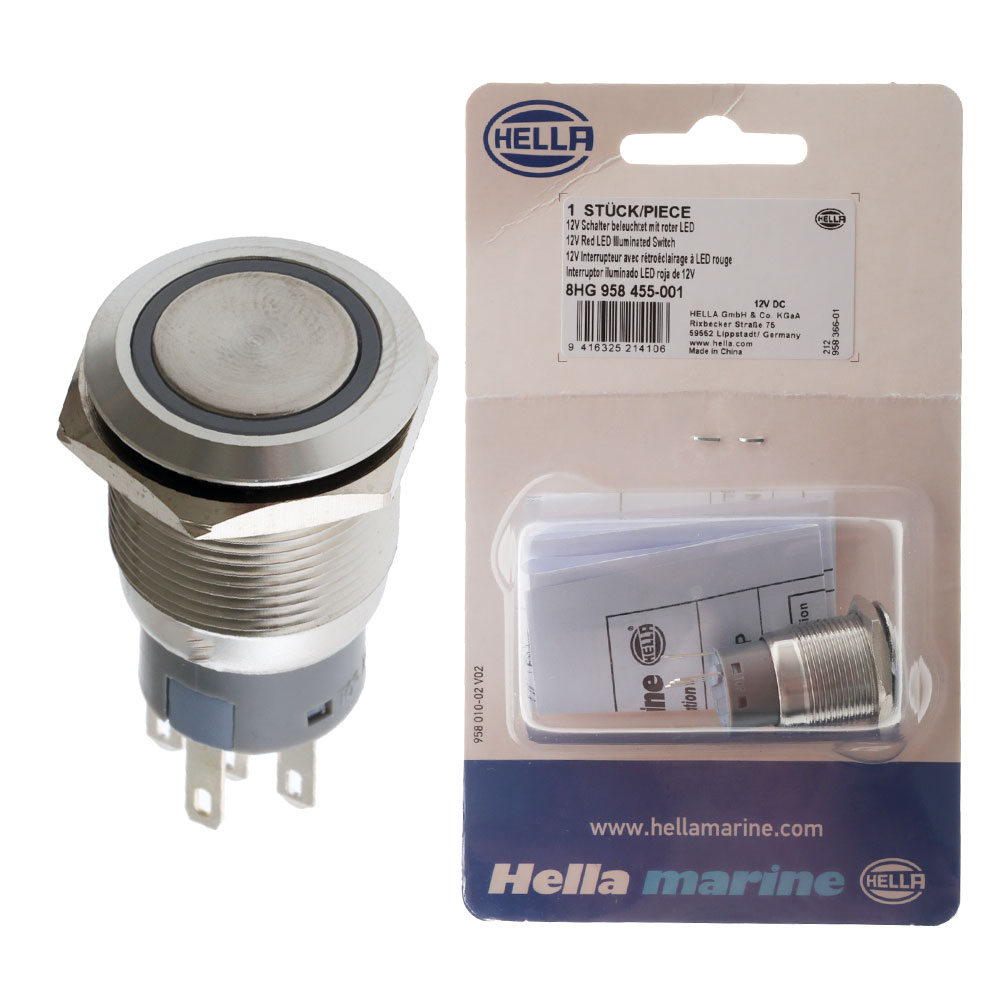 Hella Marine Stainless Steel LED Switches On/Off 12V Red LED Illumination