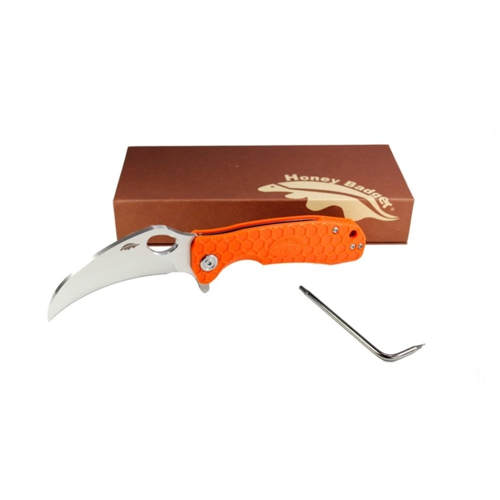 Honey Badger Claw Folding Knife Plain Edge Medium Orange 8cm