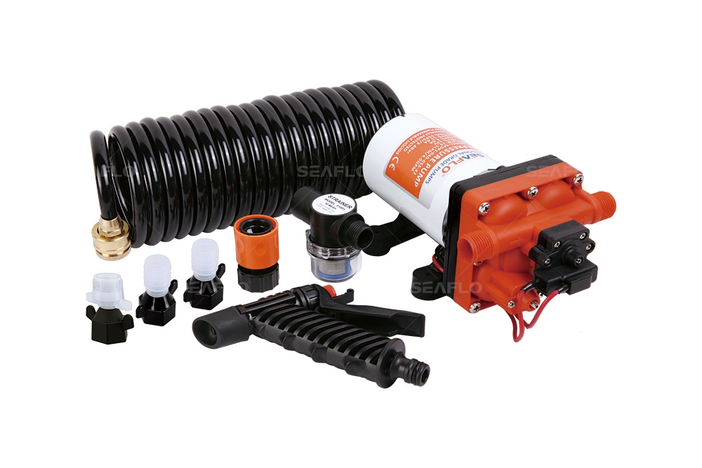 Seaflo 42 Series Washdown Pump Kit with 7.5m Coiled Hose 15LPM 24V