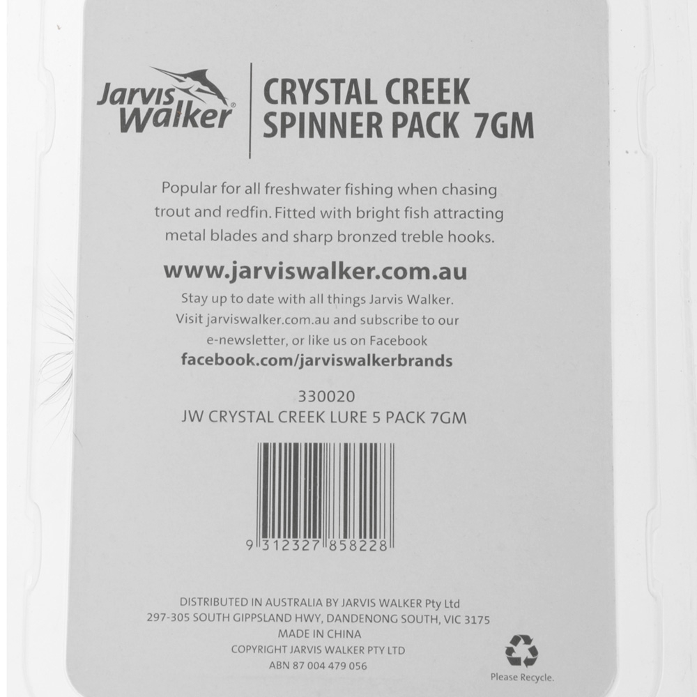 Jarvis Walker Crystal Creek Spinner Lure Pack 7g Qty 5