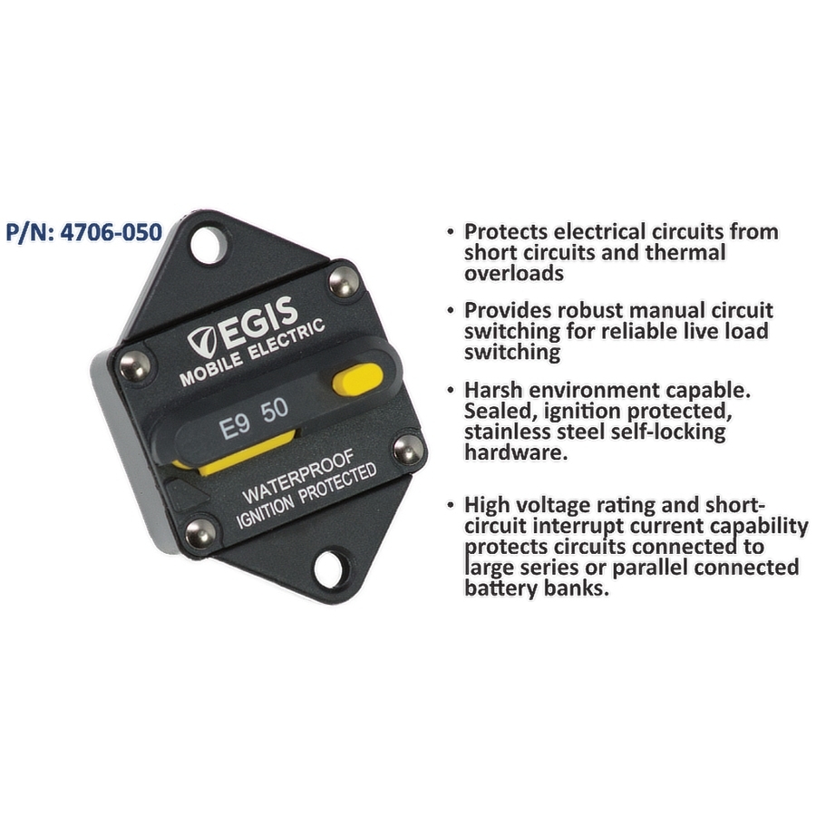 Egis Mobile Electric Thermal Circuit Breaker 50 A Panel Mount