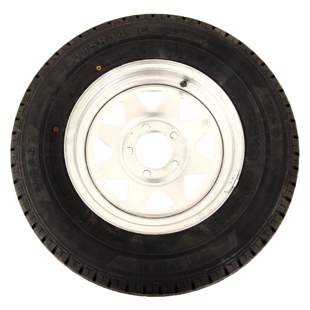 Trailparts Galvanised Trailer Wheel 5x4.5in Rim and Tyre Assembly 185 R14C