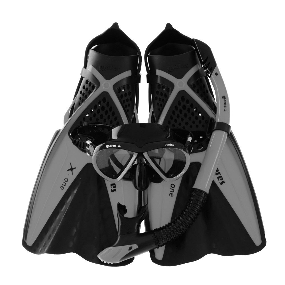 Mares Bonito X-One Adult Dive Mask Snorkel and Fins Set Dark Grey/Black