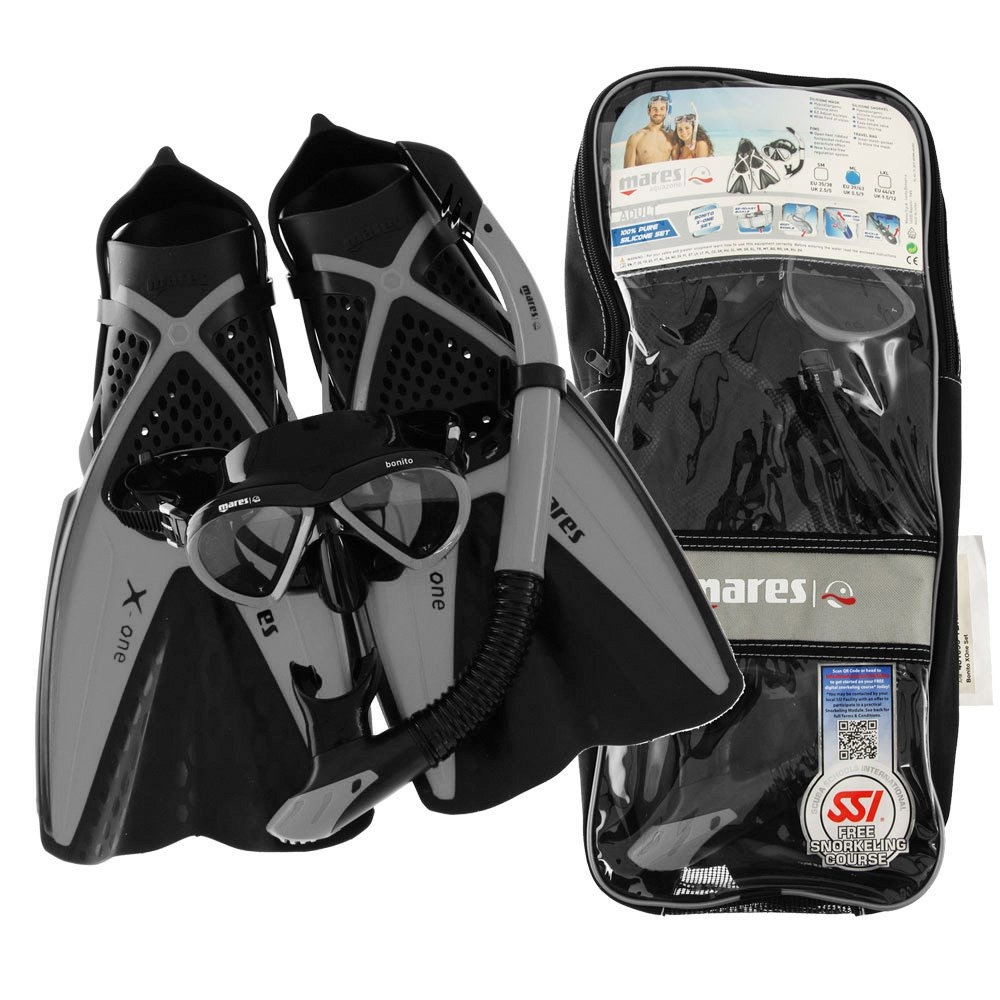 Mares Bonito X-One Adult Dive Mask Snorkel and Fins Set Dark Grey/Black