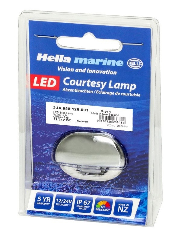Hella Marine Easy Fit Gen 2 Step Lamp 12-24v 0.5w Blue LED Chrome Plated Plastic Cap