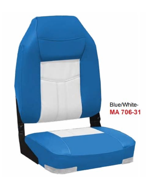 Oceansouth High Back Deluxe Fold Down Boat Seat Blue/White