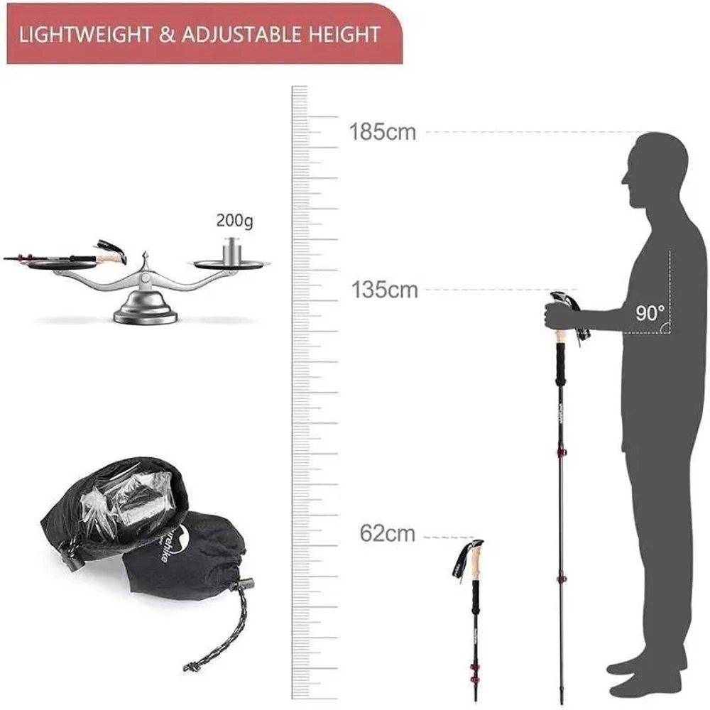 Naturehike Far Wind Telescopic Carbon Trekking Pole 62-135cm Qty 2