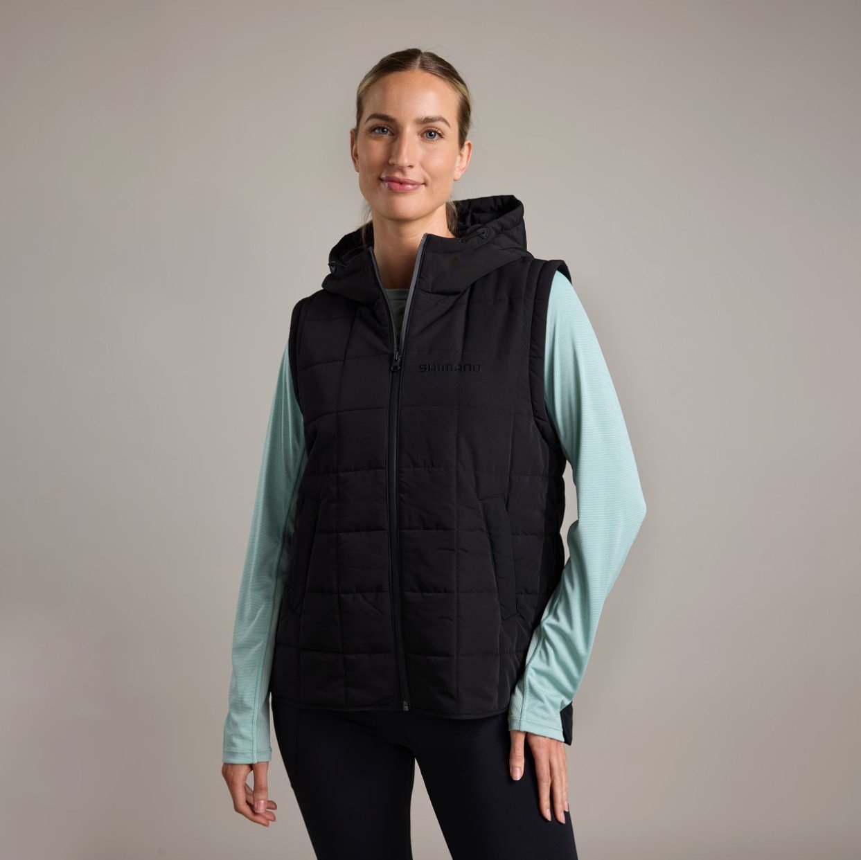 Shimano Black Stealth Zip-Off Sleeve Womens Puffer Jacket