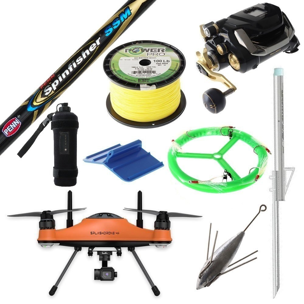 SwellPro Splashdrone SD4+ Shimano Beastmaster Spinfisher Waterproof Electric Drone Fishing Package 8ft PE10 3pc