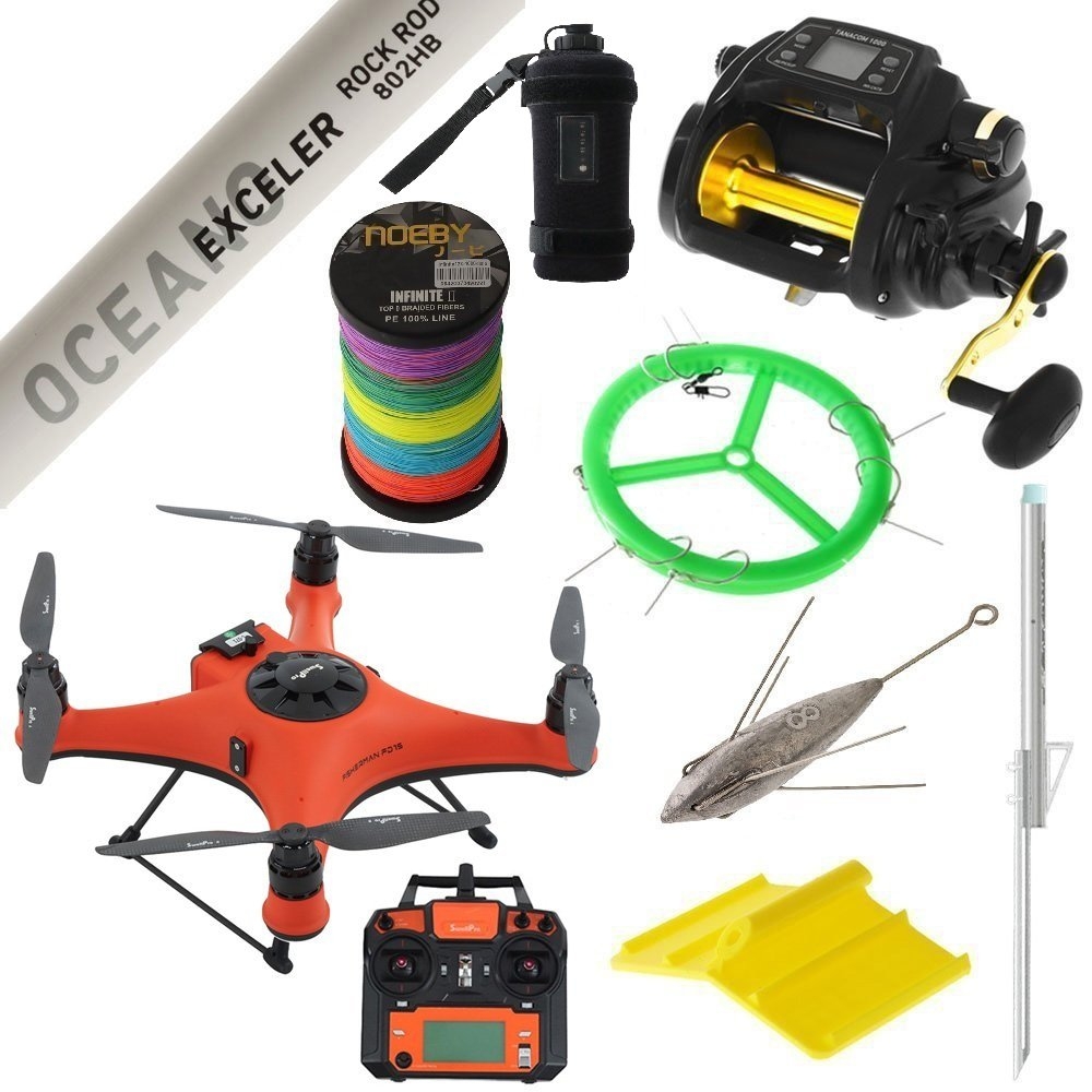 SwellPro Fisherman FD1S Daiwa Tanacom Waterproof Electric Drone Fishing Package 8ft 15kg 2pc