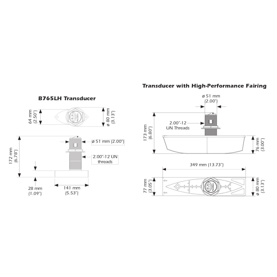 Airmar B765C-LM-MM Low-Medium CHIRP 600W Thru-Hull Transducer with FB Mix and Match
