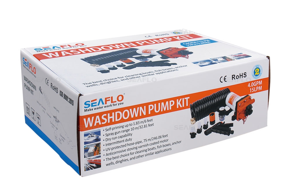 Seaflo 42 Series Washdown Pump Kit with 7.5m Coiled Hose 15LPM 12V