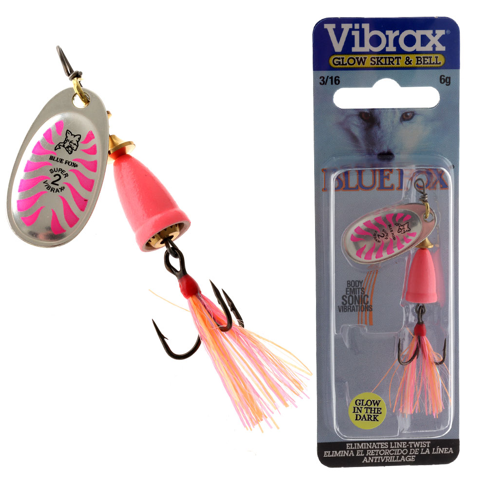 Blue Fox Classic Vibrax Glow Spinner Lure Size 2 6g Pink/Orange