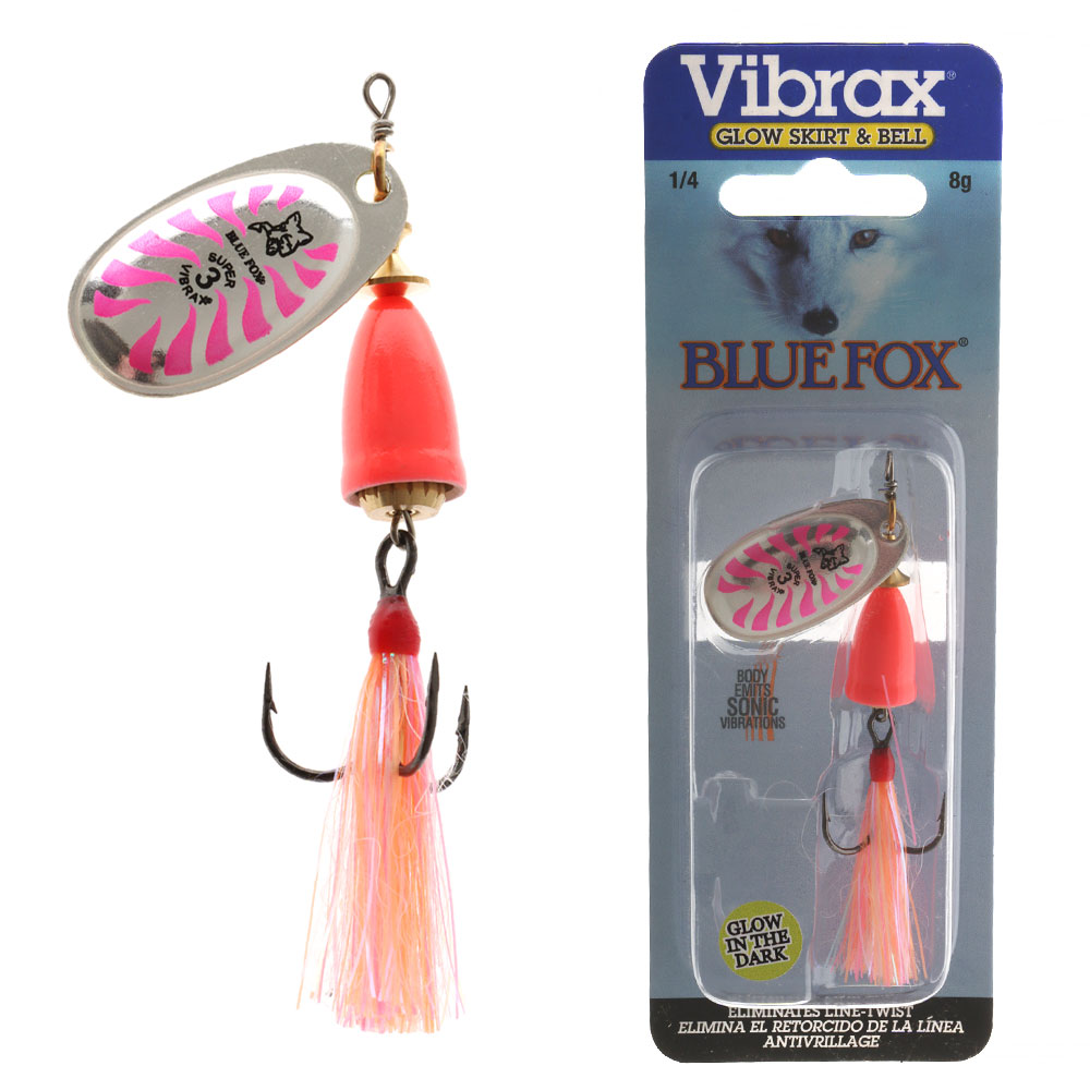 Blue Fox Classic Vibrax Glow Spinner Lure Size 3 8g Pink/Orange