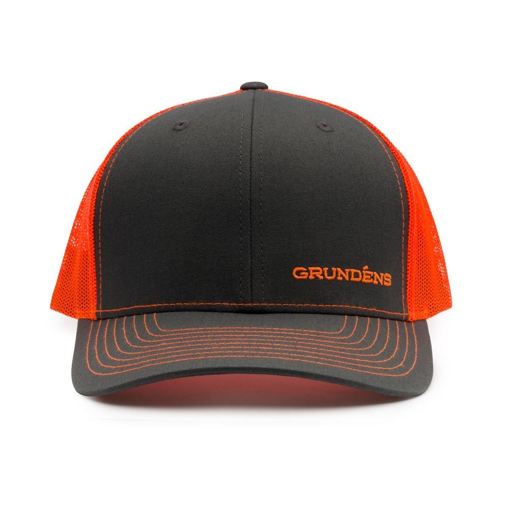 Grundens Offset Snapback Trucker Cap Charcoal/Neon Orange