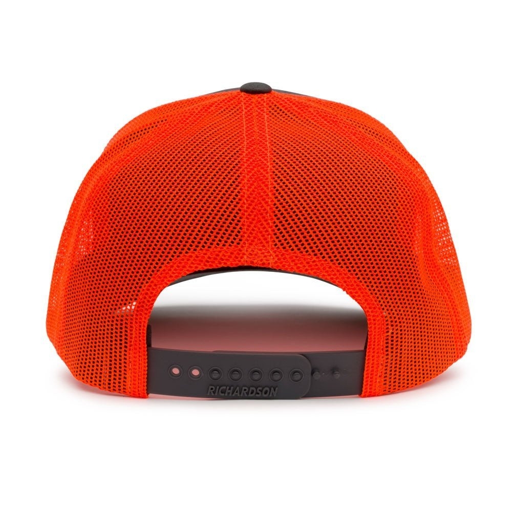Grundens Offset Snapback Trucker Cap Charcoal/Neon Orange