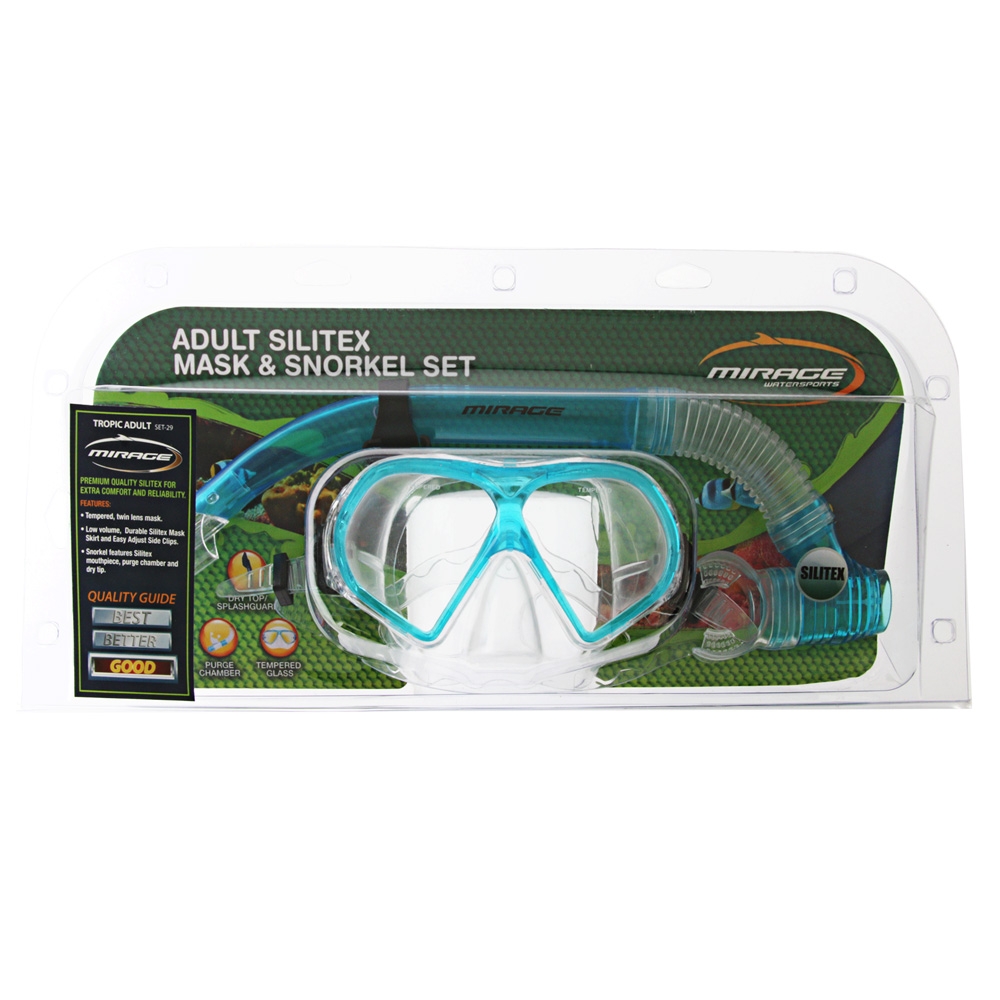 Mirage Tropic Adult Dive Mask and Snorkel Set Blue