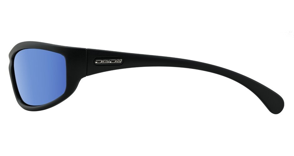 Dirty Dog Swivel Polarised Sunglasses Satin Black Frame Grey/Blue Mirror Lens