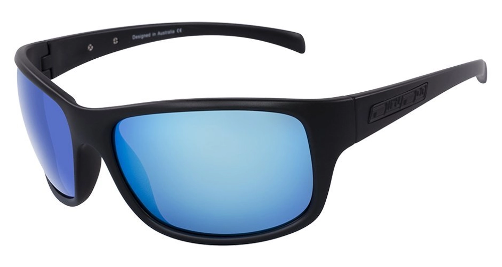 Dirty Dog Phin Polarised Sunglasses Satin Black Frame Ice Blue Mirror Lens Dirty Dog Phin Polarised Sunglasses Satin Black Frame Ice Blue Mirror Lens