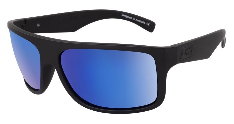 Dirty Dog Anvil Polarised Sunglasses Satin Black Frame Grey/Blue Mirror Lens