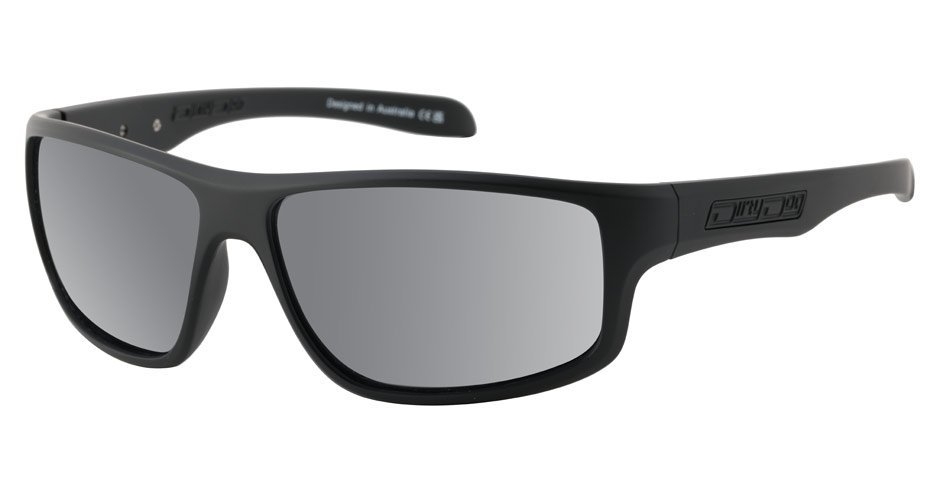 Dirty Dog Quantum Polarised Sunglasses Satin Black Frame Grey/Silver Mirror Lens