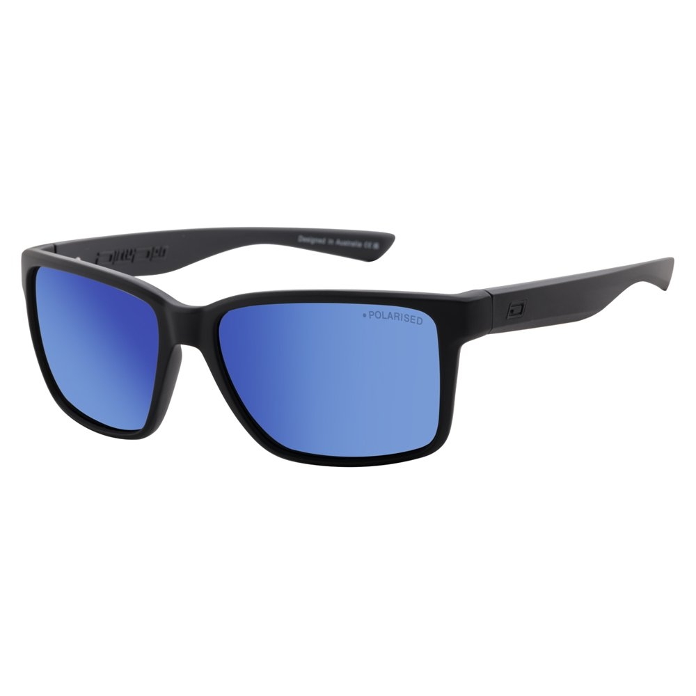 Dirty Dog Yolo Polarised Sunglasses Satin Black Frame Grey/Blue Mirror Lens