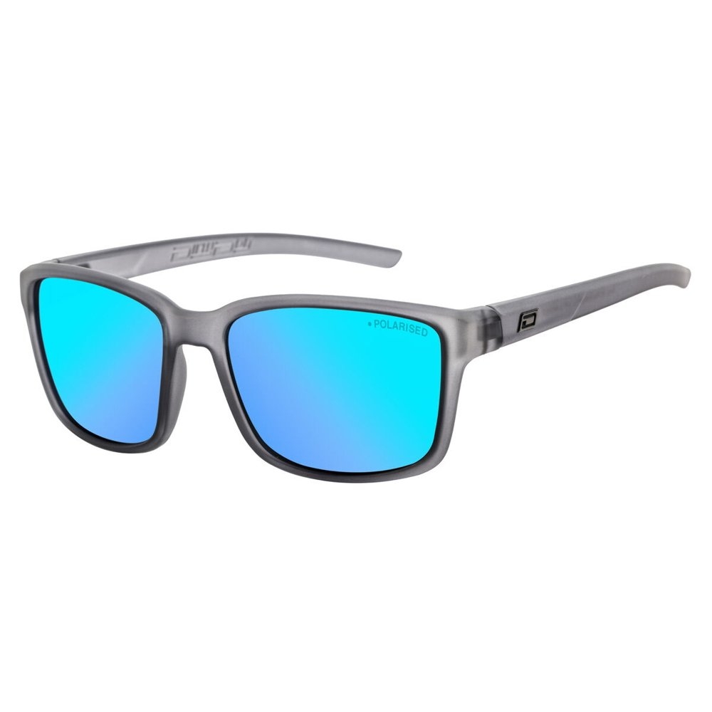 Dirty Dog Slay Polarised Sunglasses Satin Crystal Black Frame Grey/Ice Blue Mirror Lens