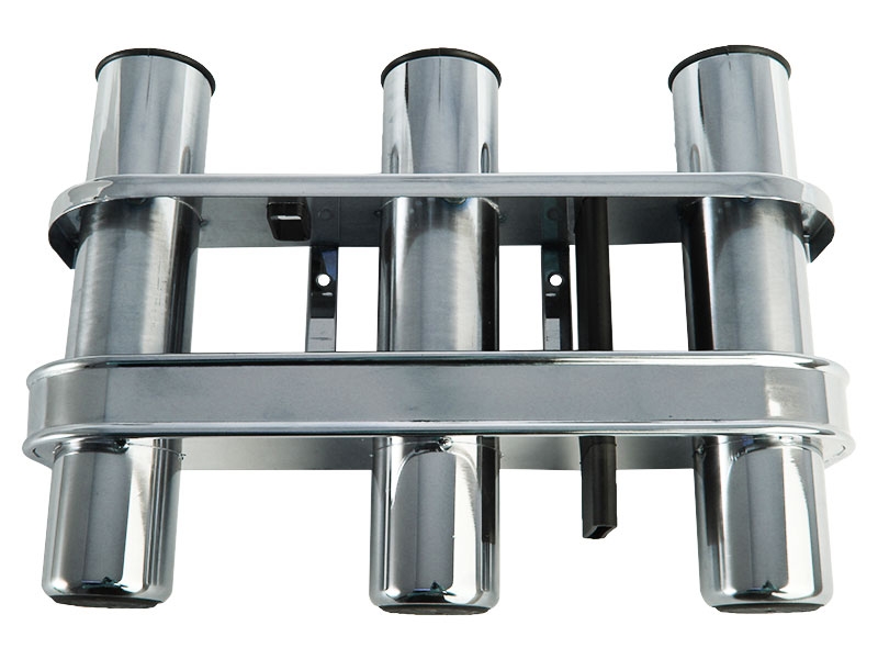 Polished Stainless Triple Rod Holder with Tool Storage