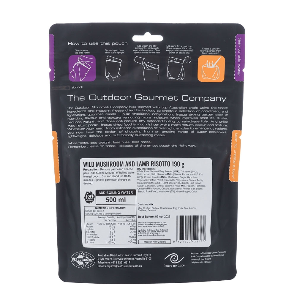 The Outdoor Gourmet Company Wild Mushrooms and Lamb Risotto 190g