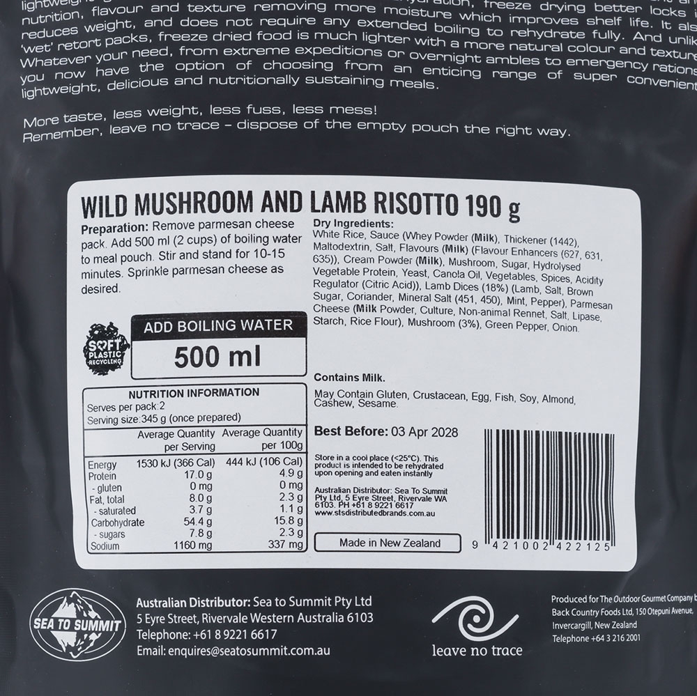 The Outdoor Gourmet Company Wild Mushrooms and Lamb Risotto 190g