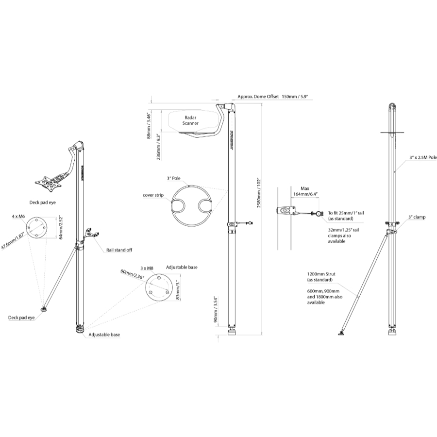 Scanstrut LMP-1 Self-levelling Radar Mount - Pole