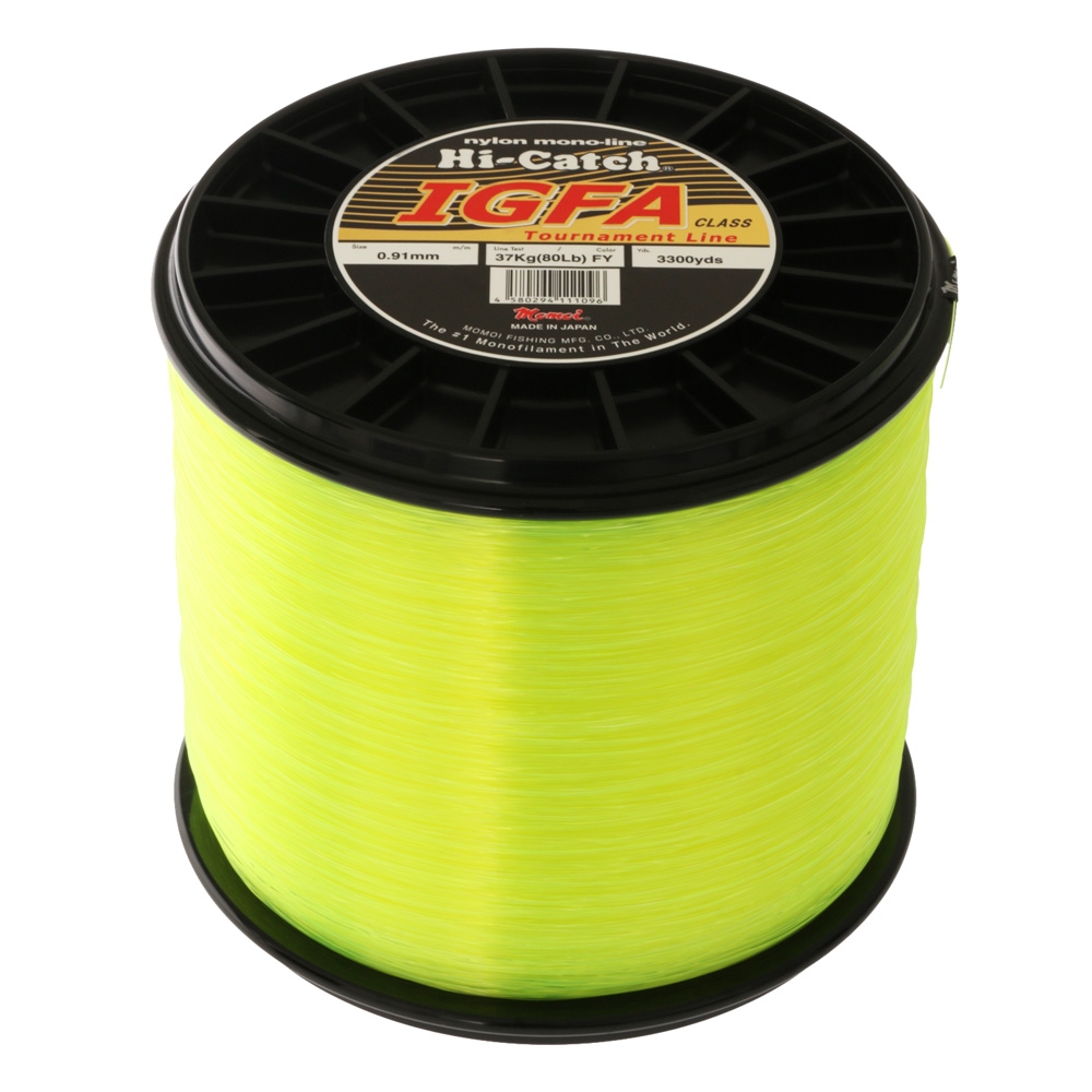 Momoi Hi-Catch IGFA Tournament Mono Line 5lb Spool 3000m 37kg Fluoro Yellow