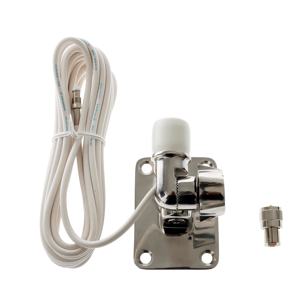 Pacific Aerials Longreach Pro VHF 4-Way Stainless Antenna Deck Mount with 5m Cable
