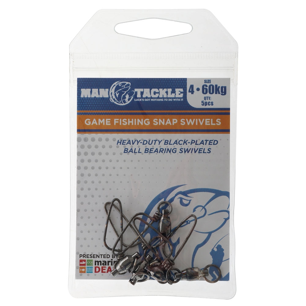 ManTackle Game Fishing Snap Swivels Size 4 60kg Qty 5