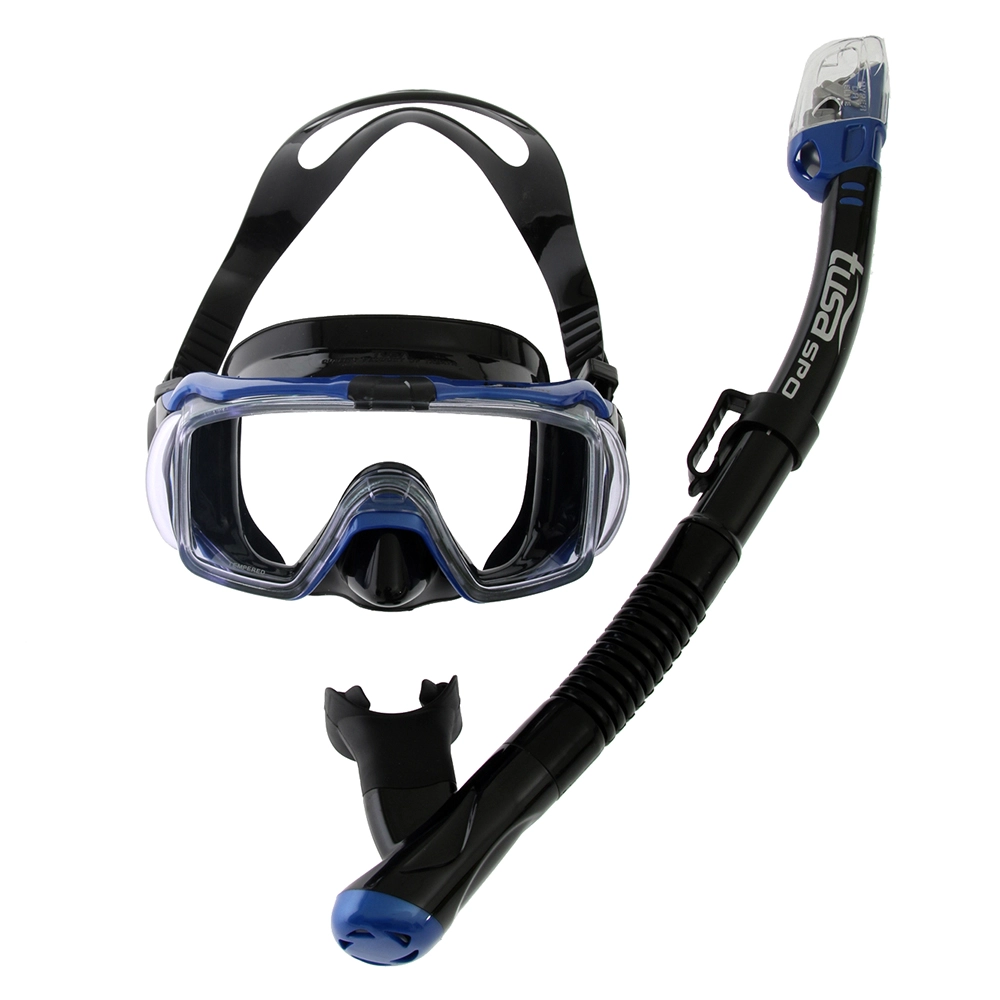 TUSA Sport Visio Tri-Ex Adult Dive Mask and Snorkel Set Black/Metallic Blue TUSA Sport Visio Tri-Ex Adult Dive Mask and Snorkel Set Black/Metallic Blue