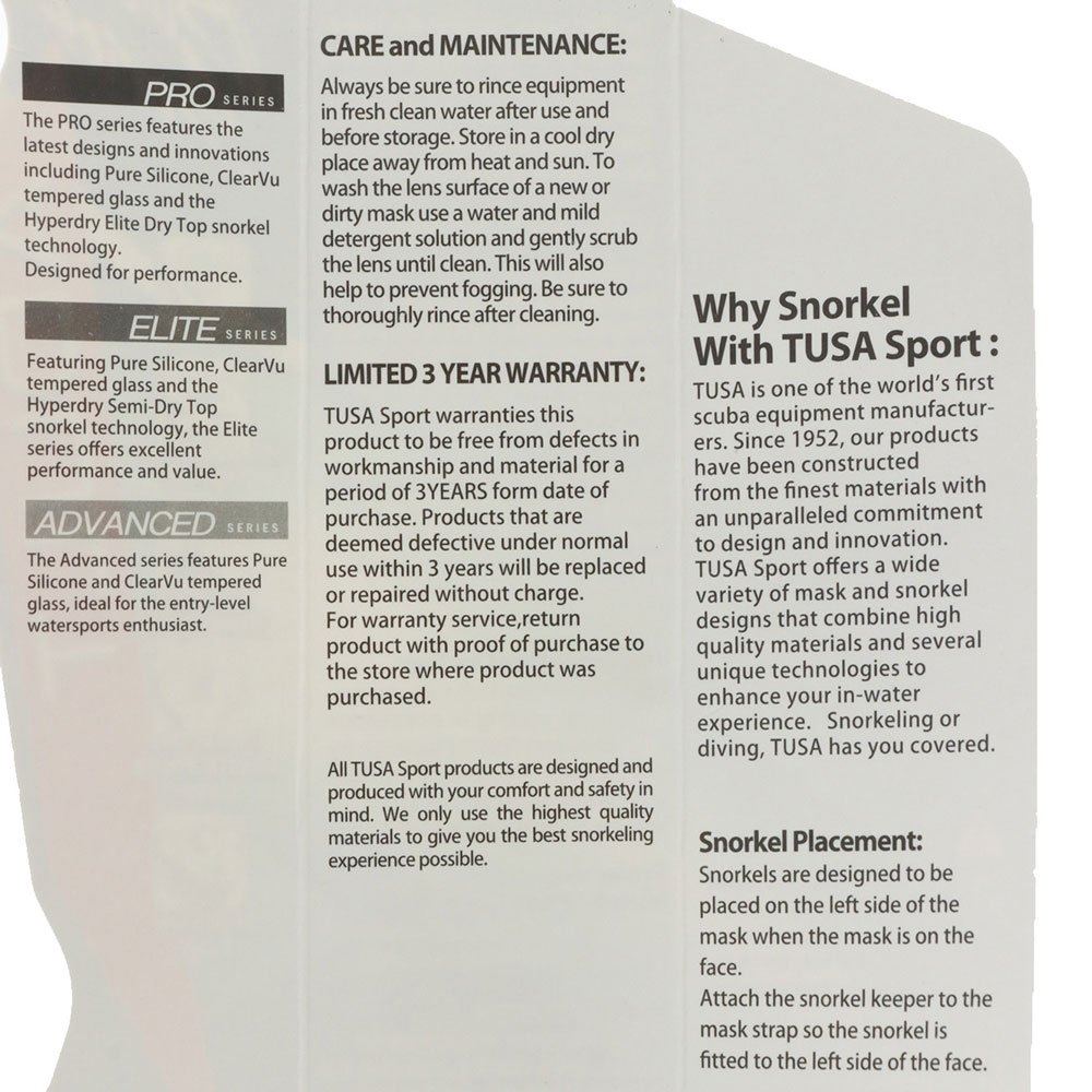 TUSA Sport Pro Visio Tri-Ex Adult Dive Mask and Snorkel Set