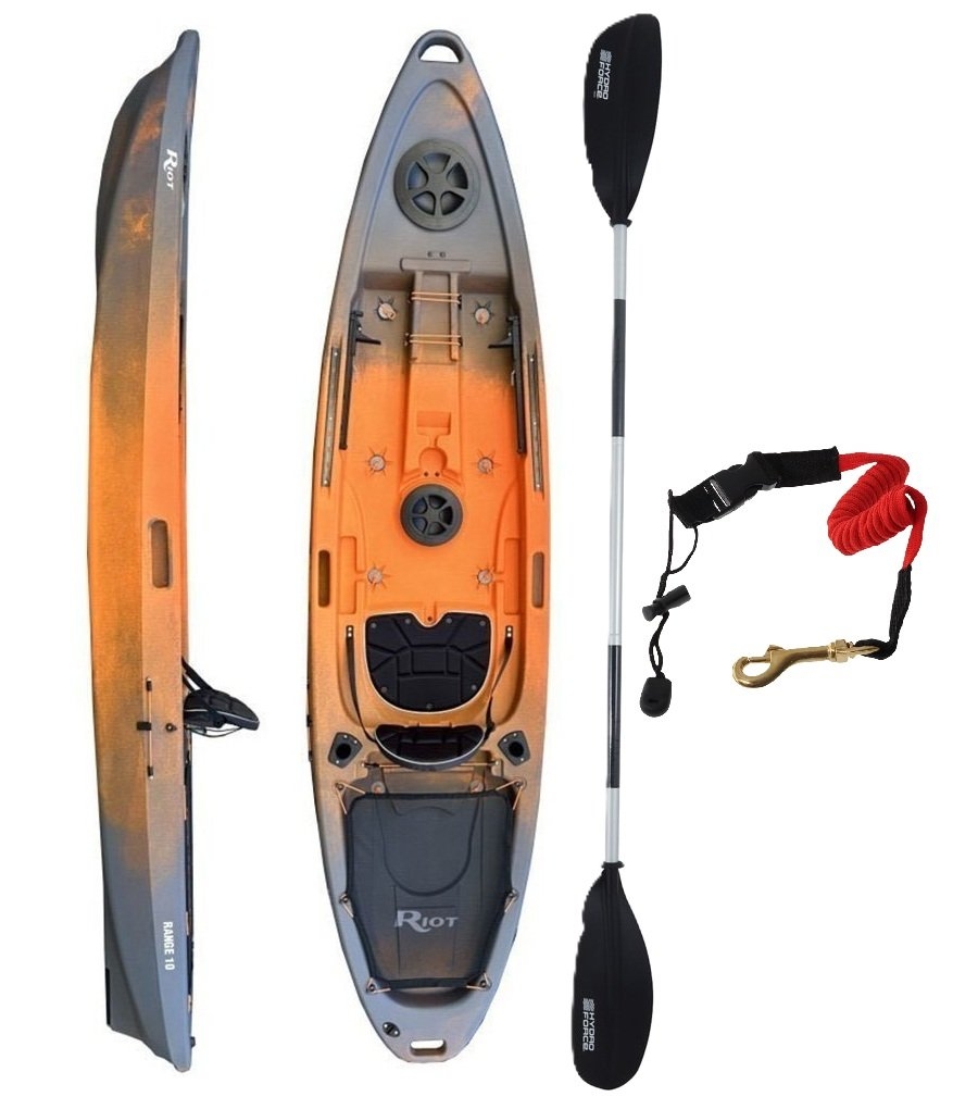 Seaflo Riot Range Premium Fishing Kayak with Storage Well Paddle and Leash 10ft