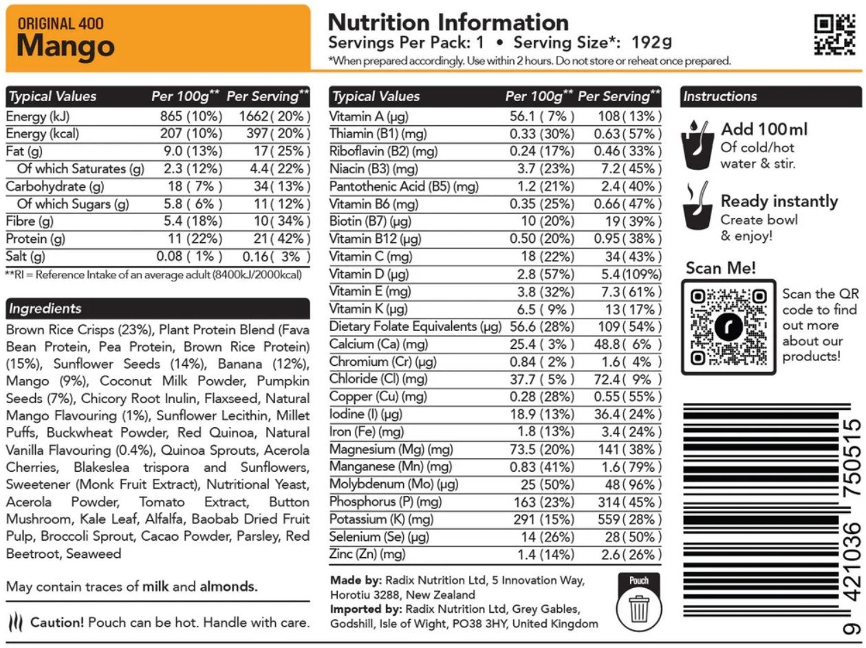 Radix Original Breakfast Meal V9 400kcal