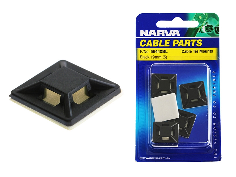 NARVA Cable Tie Mounts Black 19mm Qty 5