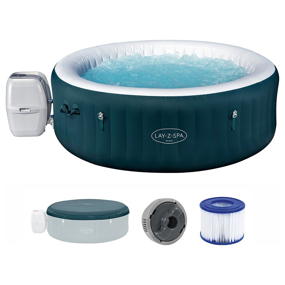 Lay-Z-Spa Miami EnergySense AirJet 6 Person Portable Inflatable Spa Pool 1.96m Dark Green