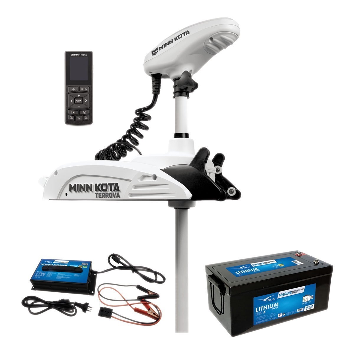 Minn Kota Riptide Terrova Trolling Motor 112lb 87in 36V 100Ah Lithium and Charger