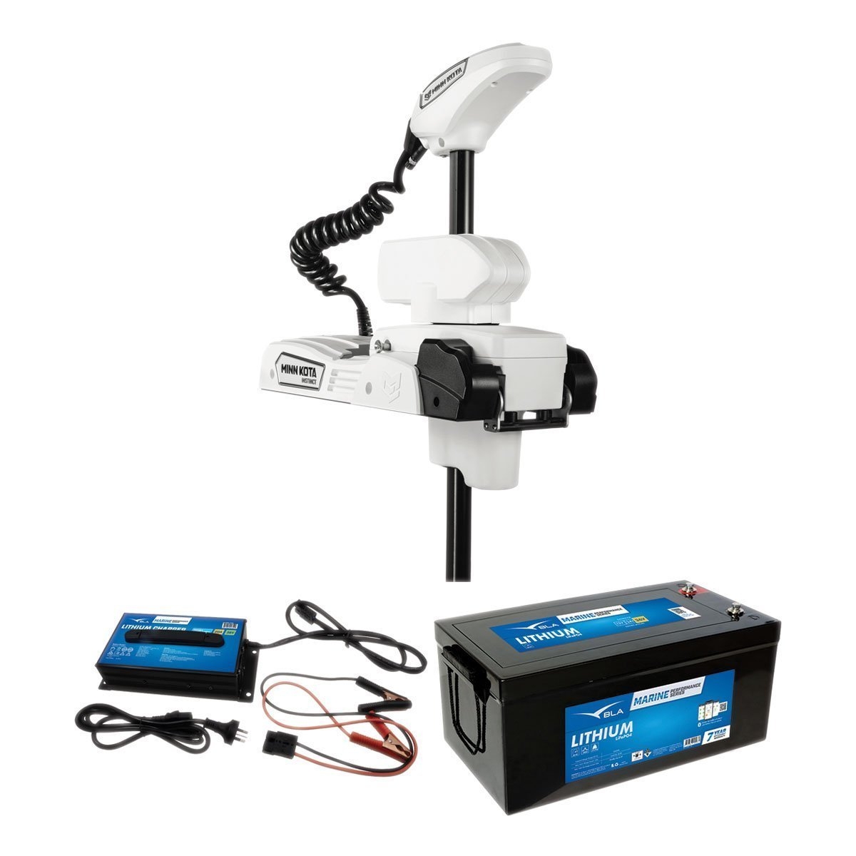 Minn Kota Riptide Terrova Instinct Quest Trolling Motor 72in White 100Ah Lithium and Charge