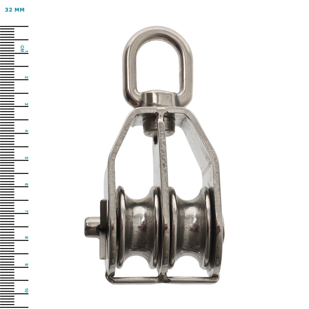 Cleveco 316 Stainless Steel Rope Pulleys Double Sheave Swivel Eye