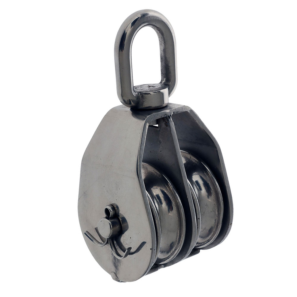 Cleveco 316 Stainless Steel Rope Pulleys Double Sheave Swivel Eye 50mm