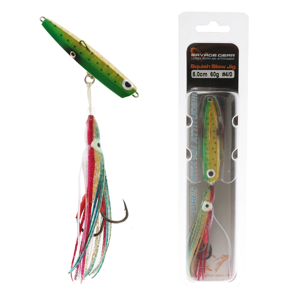 Savage Gear Magnum Squish Jig - 5-inch 8.8oz Pink Zebra Glow Fishing Lure