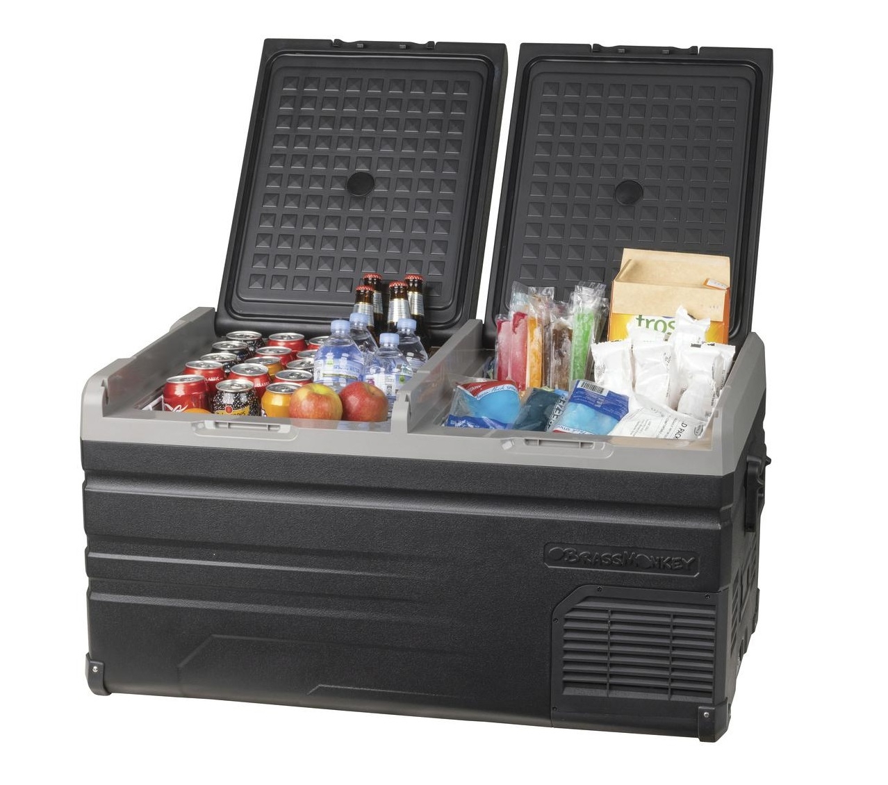 Brass Monkey Dual Zone Portable Fridge/Freezer 95L with Solar Charger Board and Battery Compartment
