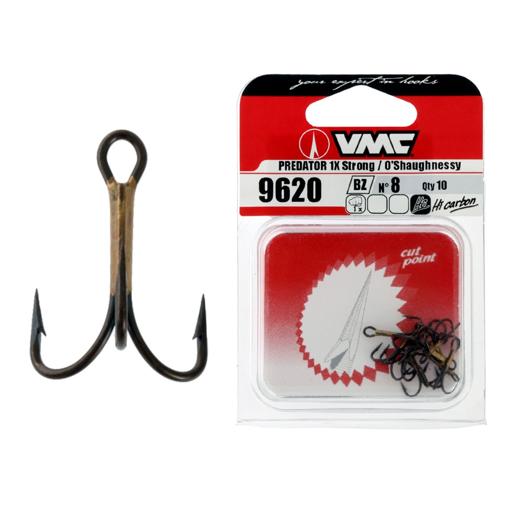 VMC O'Shaugnessy X Strong 9620 Bronze Treble Hooks Size 8 Qty 10